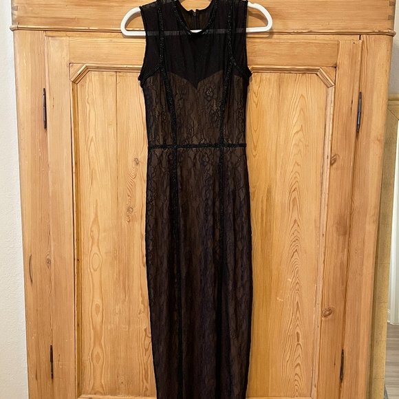 Rachel Gilbert Sleeveless Lace Overlay and Beaded Gown